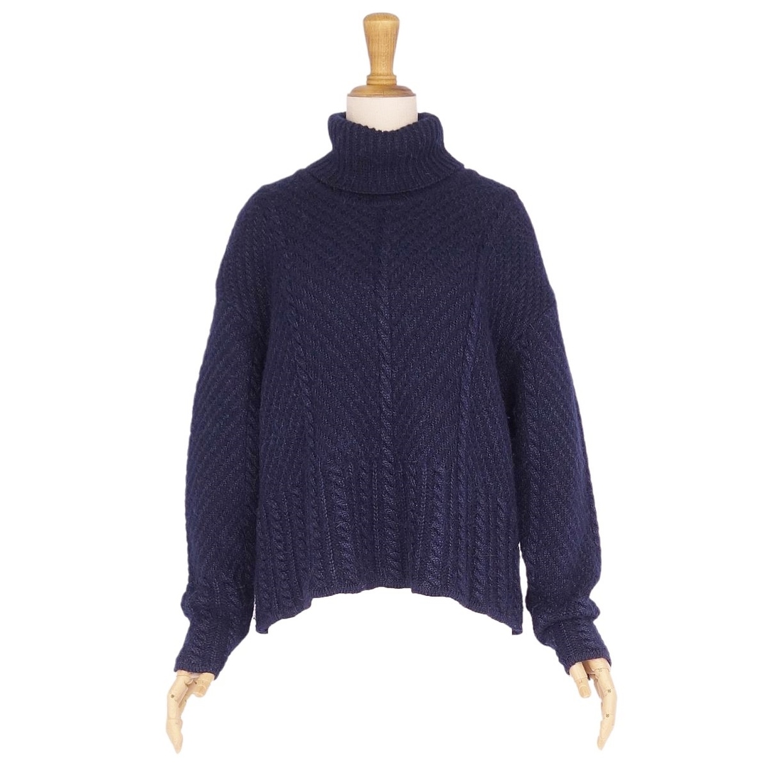 美品 Vintage フェンディ FENDI ニット セーター ロングスリーブ タートルネック ウール アルパカ トップス レディース JI42 FB40 GB12(M相当) ネイビー