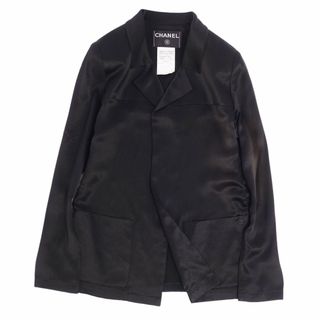 シャネル(CHANEL)のVintage シャネル CHANEL 02P ジャケット テーラードジャケット ボタンレス シングル シルク アウター レディース 34(S相当) ブラック(テーラードジャケット)