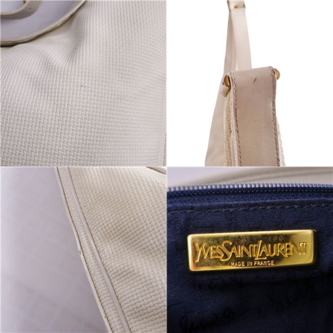 Vintage イヴサンローラン Yves Saint Laurent バッグ ショルダーバッグ PVC レザー YSLゴールド金具 カバン レディース アイボリー