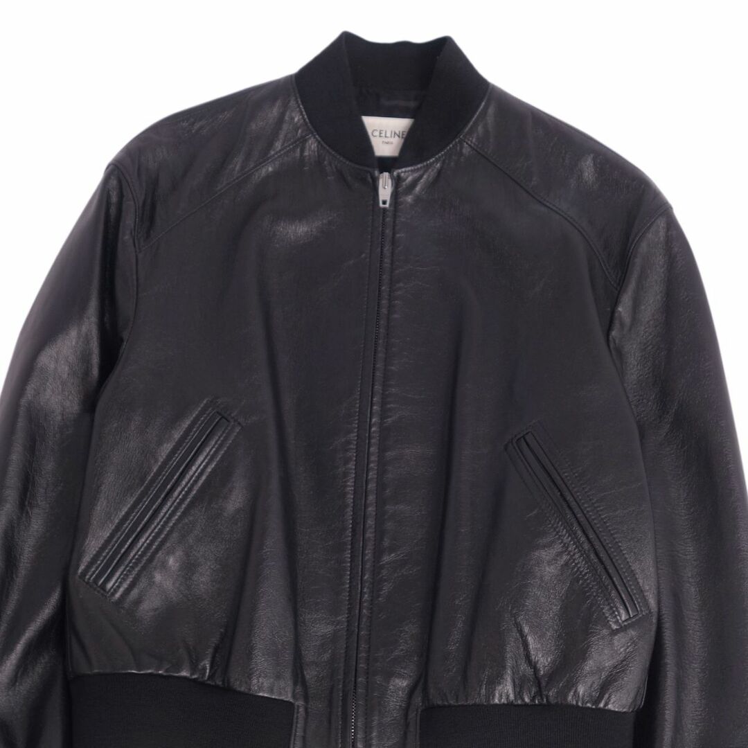 極美品 セリーヌ CELINE ジャケット ブルゾン レザージャケット クロップドボンバージャケット ラムスキン アウター レディース 34(S相当) ブラック