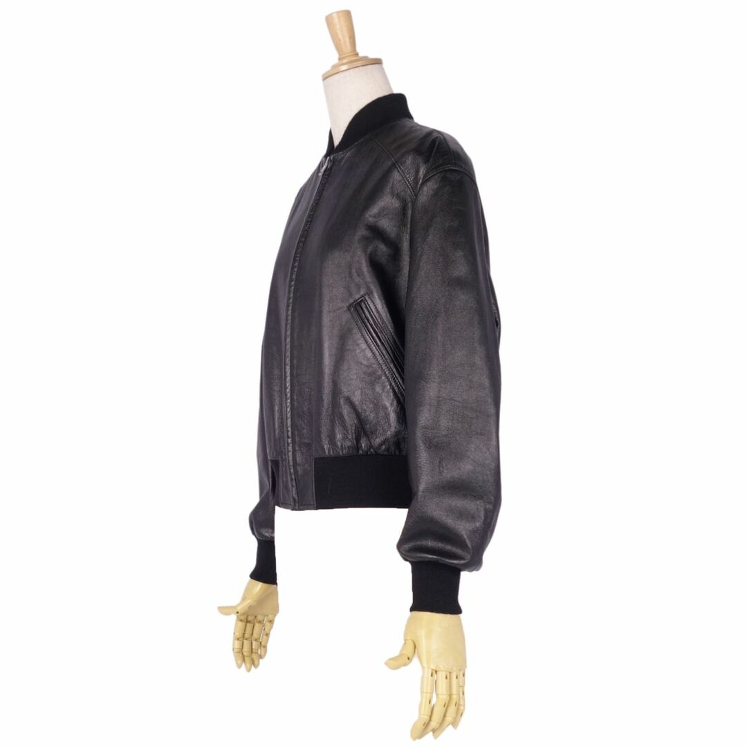 極美品 セリーヌ CELINE ジャケット ブルゾン レザージャケット クロップドボンバージャケット ラムスキン アウター レディース 34(S相当) ブラック