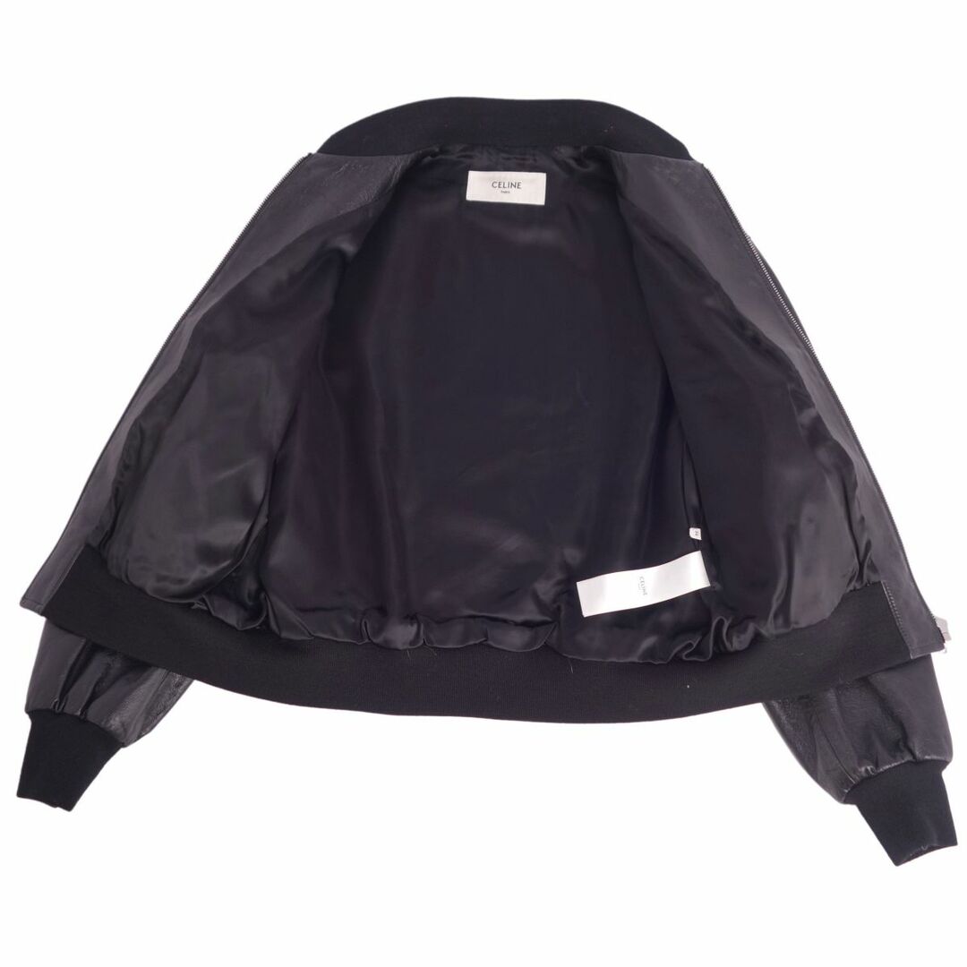 極美品 セリーヌ CELINE ジャケット ブルゾン レザージャケット クロップドボンバージャケット ラムスキン アウター レディース 34(S相当) ブラック