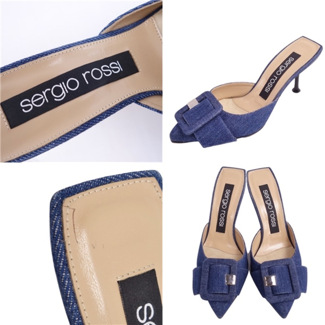 極美品 セルジオロッシ SERGIO ROSSI パンプス ミュール デニム ヒール シューズ 靴 レディース 37.5(24.5cm相当)  インディゴブルー
