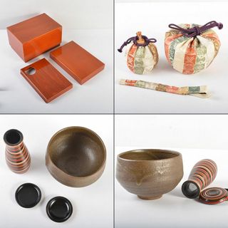 茶道具 漆塗 春慶塗茶箱 洞華作 茶碗 香合など 六点 袱紗付 C R6007