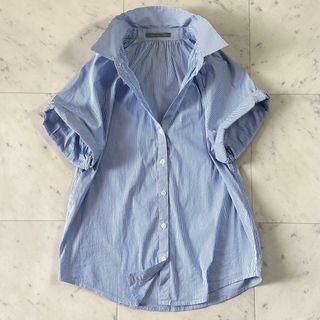 パステルオリーブ 美品♪セオリーリュクス ストライプ半袖シャツ