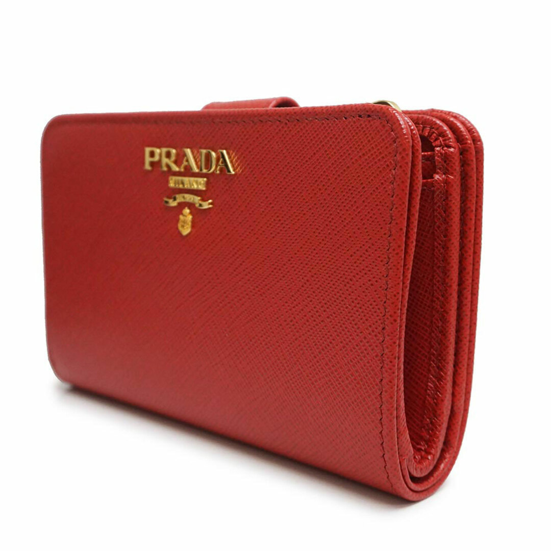 【極美品】PRADA プラダ 2つ折り財布 サフィアーノ レッド L字ファスナー