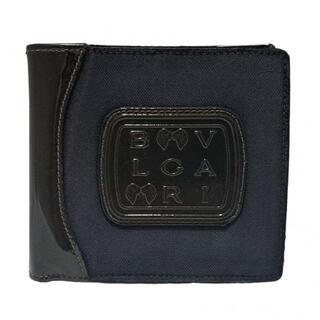 ブルガリ(BVLGARI)のブルガリ 二つ折り 財布 ネイビー ブラック ロゴ メンズ レディース(長財布)