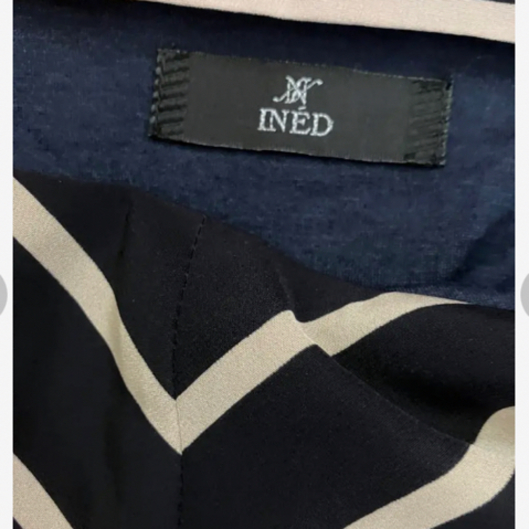 INED(イネド)のボーダー 黒×ベージュノースリーブ ワンピース レディースのワンピース(ひざ丈ワンピース)の商品写真