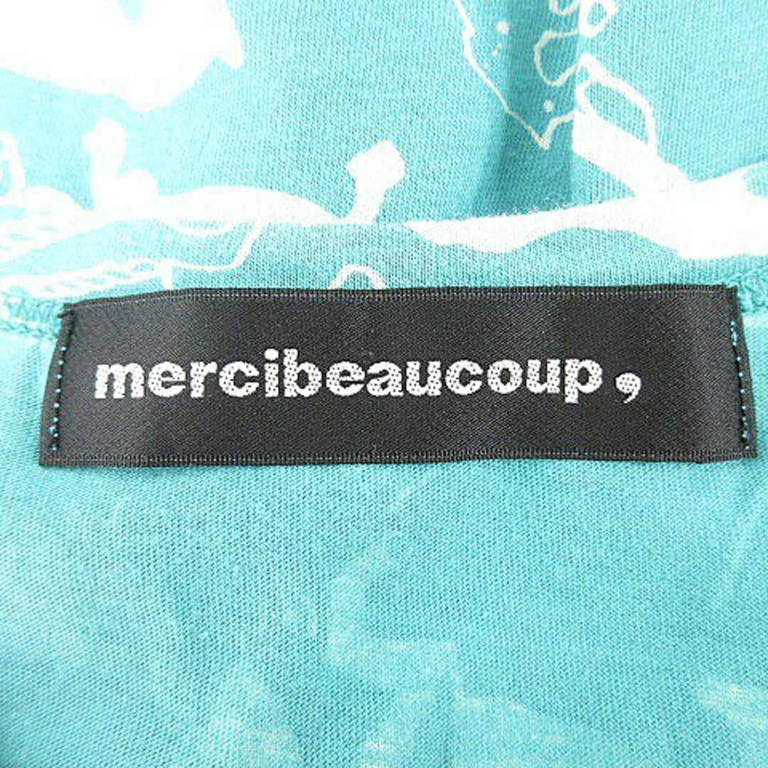 mercibeaucoup(メルシーボークー)のメルシーボークー Tシャツ カットソー 半袖 薄手 総柄 プリント 1 青 白 レディースのトップス(Tシャツ(半袖/袖なし))の商品写真