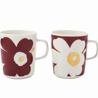 マリメッコ(marimekko)のマリメッコ　ウニッコ　マグカップ　250ml　ワインレッド×ゴールド(グラス/カップ)