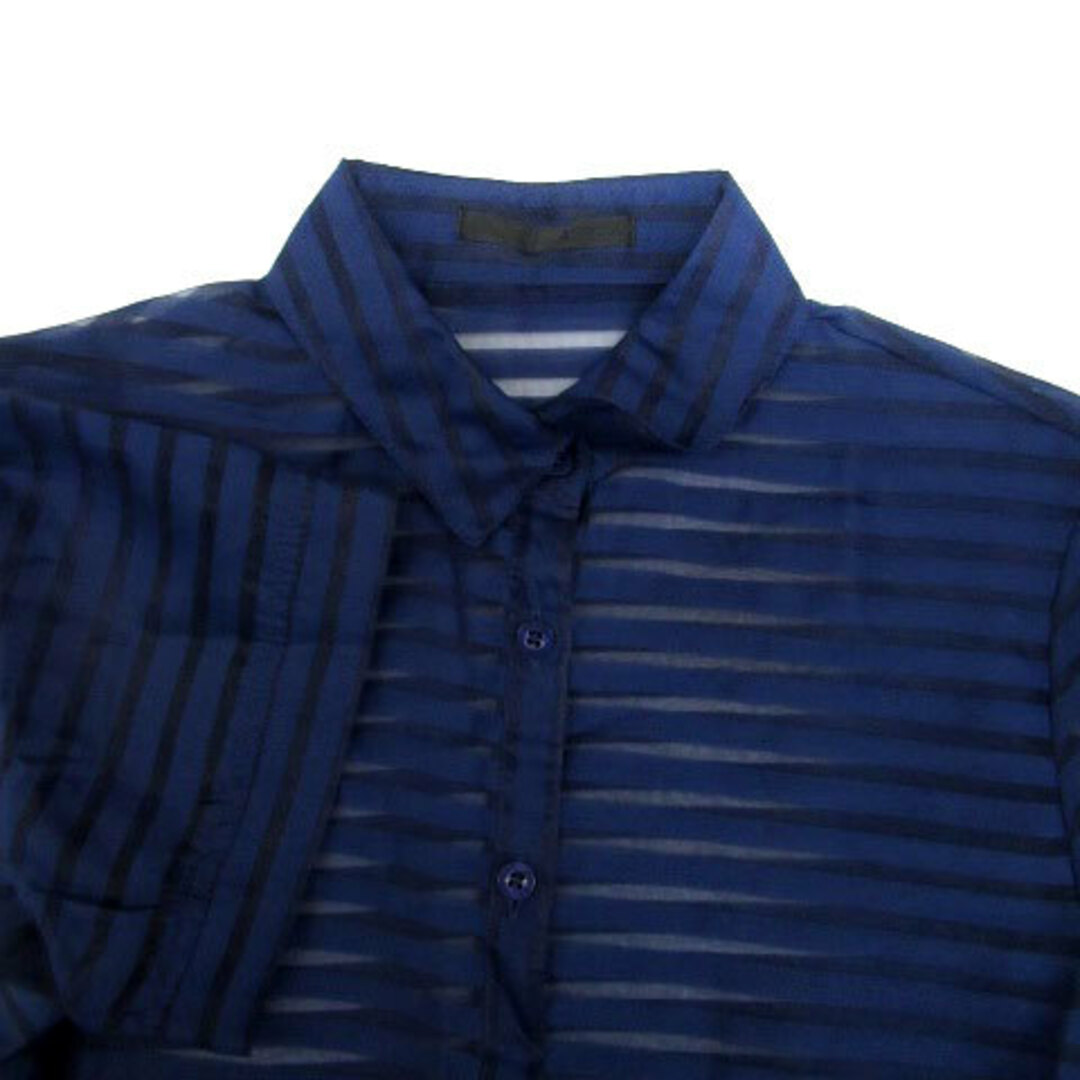 MURUA(ムルーア)のムルーア シアーシャツ 半袖 ボーダー柄 F 青 ブルー 黒 ブラック レディースのトップス(シャツ/ブラウス(半袖/袖なし))の商品写真