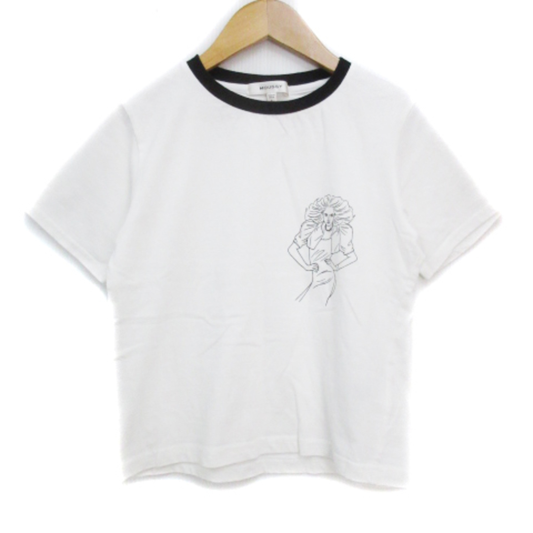 moussy(マウジー)のマウジー Tシャツ カットソー 半袖 クルーネック F 白 黒 /FF39 レディースのトップス(Tシャツ(半袖/袖なし))の商品写真