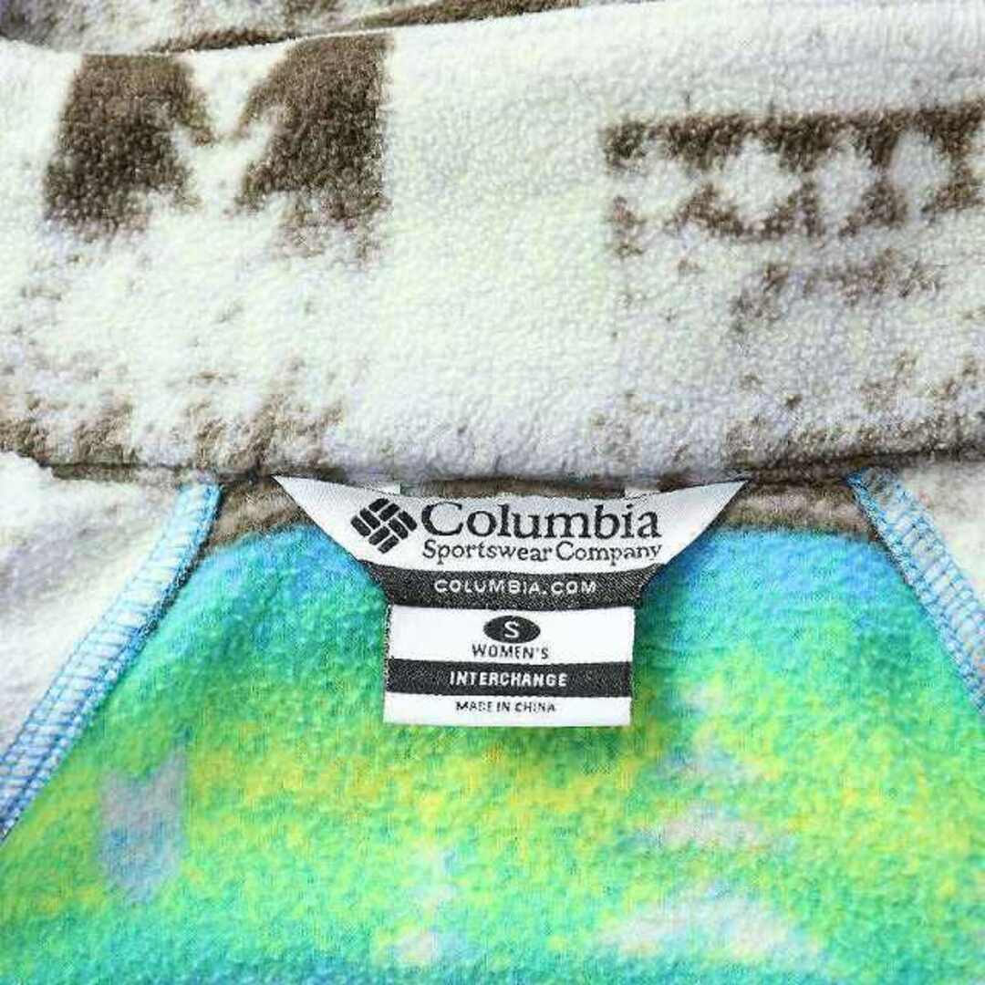 コロンビア フリースジャケット ジップアップ スタンドカラー 総柄 ロゴ刺繍 S