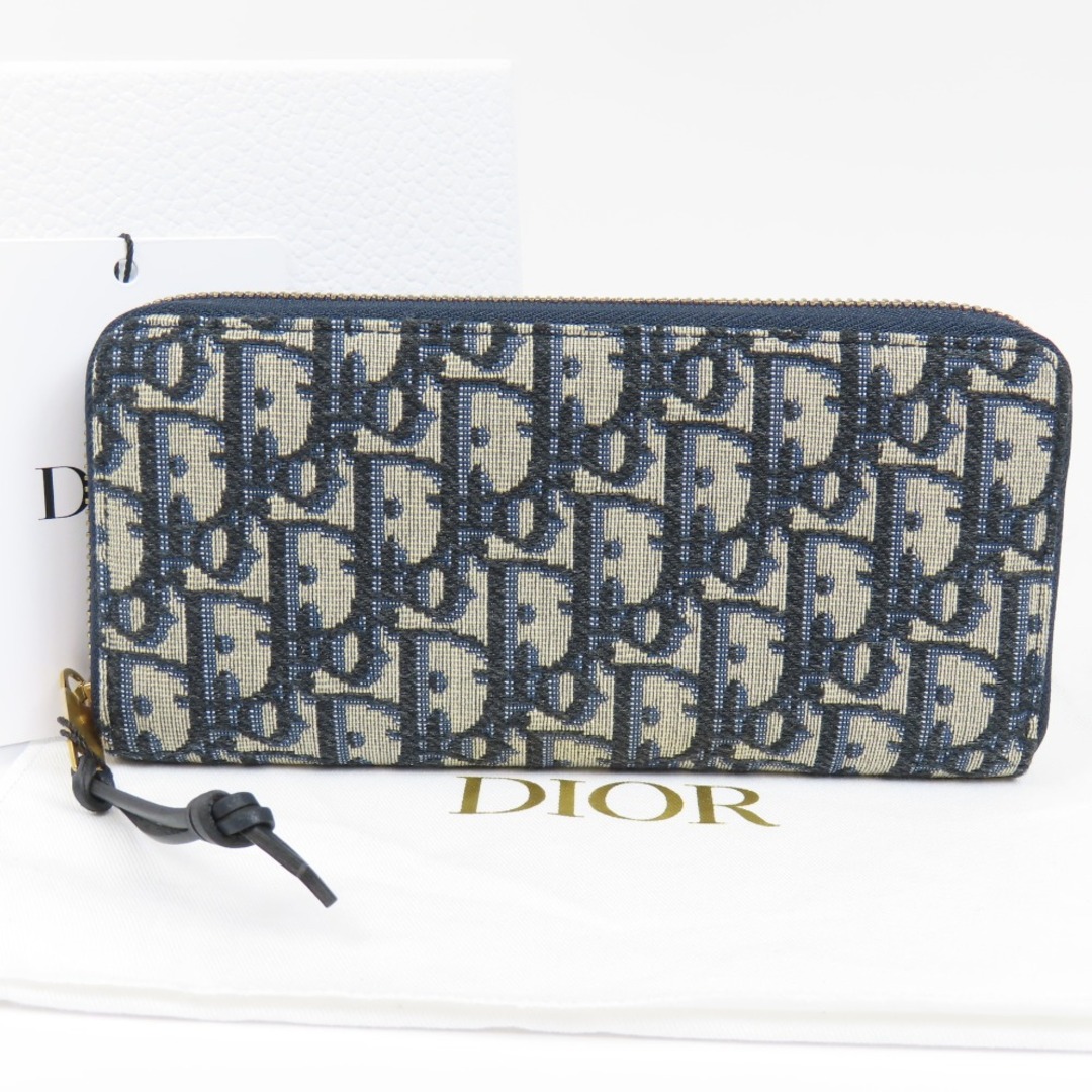 未使用品 Christian Dior クリスチャンディオール オブリーク ラウンドファスナー長財布 キャンバス/レザー ネイビー