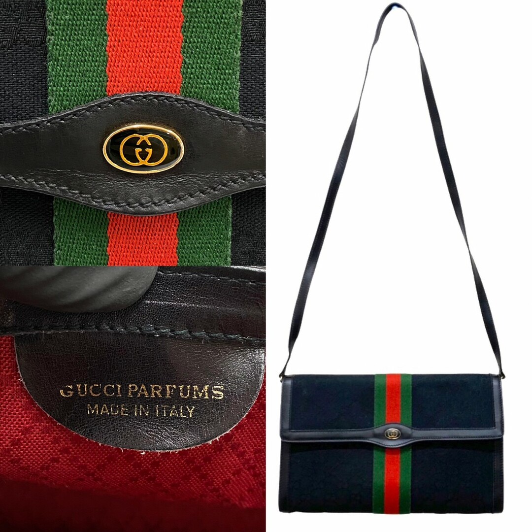 極 美品 GUCCI オールドグッチ グッチ ヴィンテージ シェリーライン GG レザー キャンバス 2way ショルダーバッグ クラッチバッグ  71543