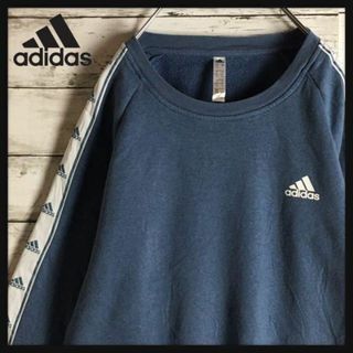 アディダス(adidas)の【希少デザイン】アディダス☆ロゴ入りスウェット　人気定番　ブルー　817(スウェット)