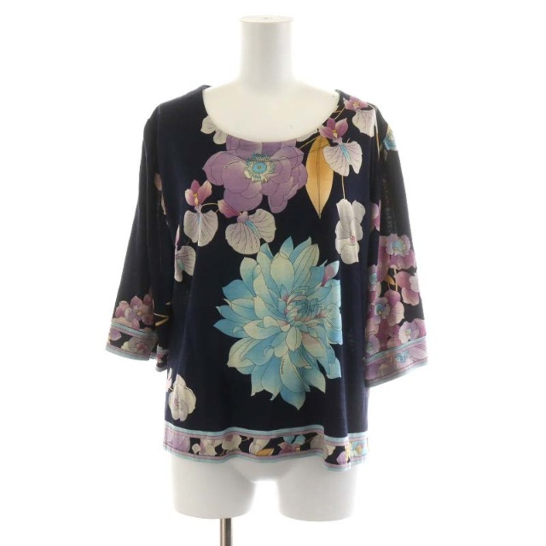 格安新品 - 極美品☆レオナール LEONARD七分袖花柄カットソー M シルク