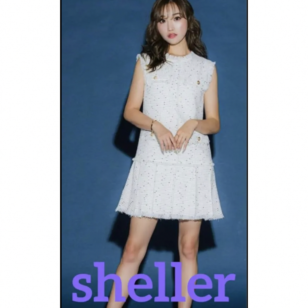 sheller ボックスプリーツツイードドレス