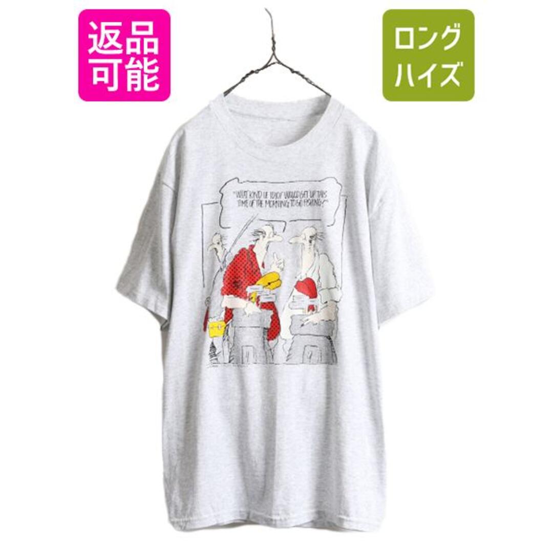 80s ジョーク イラスト プリント Tシャツ L 灰 アート シングルステッチ