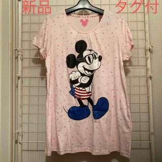 ディズニー(Disney)のレディース　チュニック丈　Tシャツ　半袖　ミッキーマウス　LL  新品　タグ付(Tシャツ(半袖/袖なし))