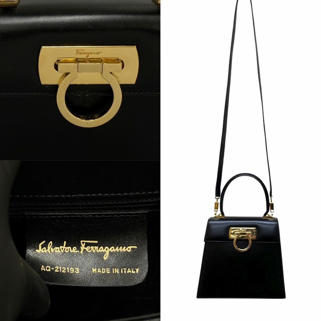 極 美品 袋付 Salvatore Ferragamo サルヴァトーレフェラガモ ガンチーニ 金具 カーフ レザー 本革 ショルダーバッグ ブラック 50320