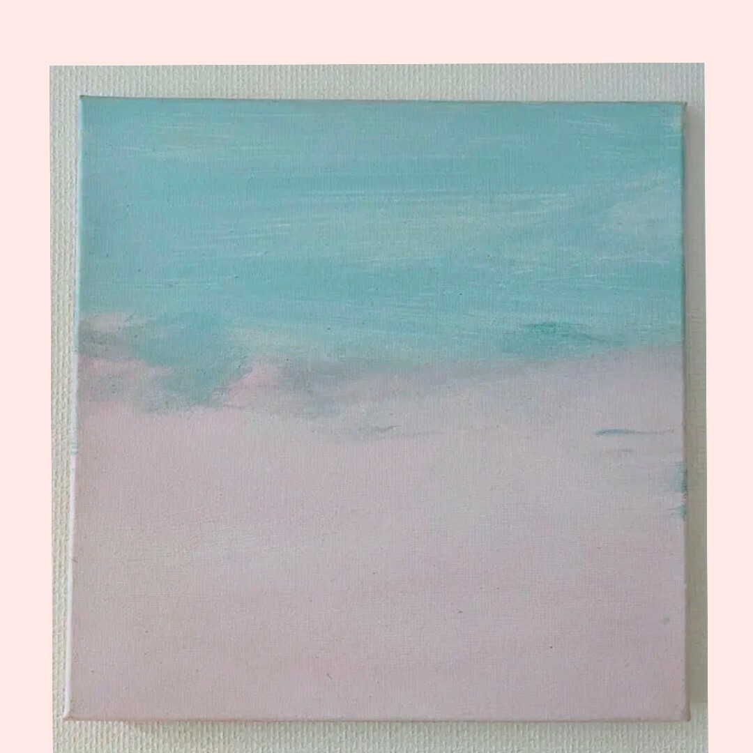 アーティスト【送料込】山崎美弥子さん　絵画　30cm×30cm　ピンク×ライトブルー