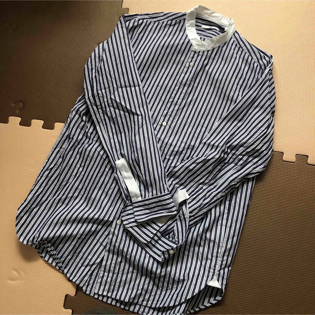 ユニクロ＋J スーピマコットンオーバーサイズスタンドカラーシャツ　ブルーSサイズ | フリマアプリ ラクマ