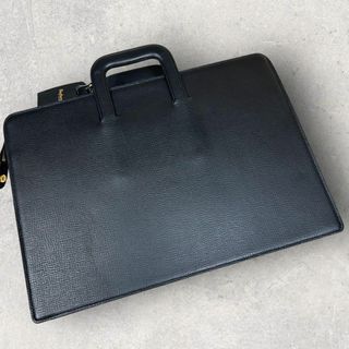 【美品ー良品】バーバリーズビジネスバッグ チェック ブラック レザー