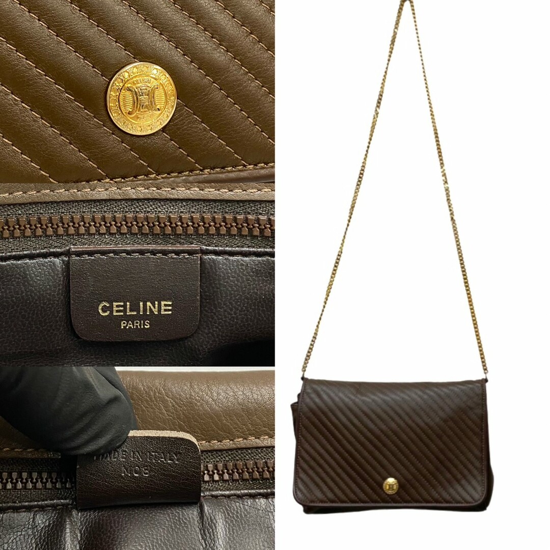 美品 セリーヌ CELINE チェーン ショルダーバッグ キルティング レザー