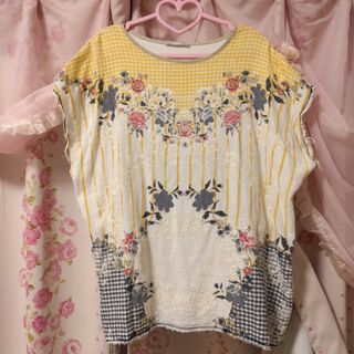 ザラ(ZARA)のお値下げ LLサイズ ZARA 花柄＆チェック＆ストライプがかわいい Tシャツ(Tシャツ(半袖/袖なし))