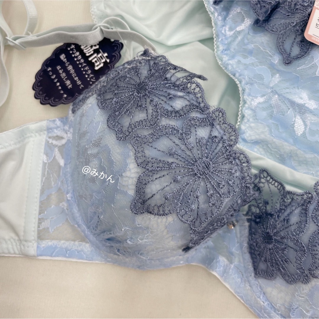 涼感メッシュ✨️♥️3Dシアーフラワーレースブラショーツセット(ブルー) レディースの下着/アンダーウェア(ブラ&ショーツセット)の商品写真