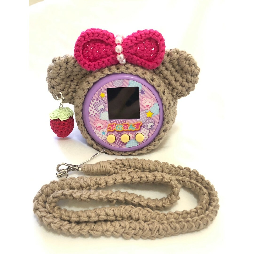ぷにるんずカバー♡コットン♡茶色くま♡パール付ピンクリボン♡いちご