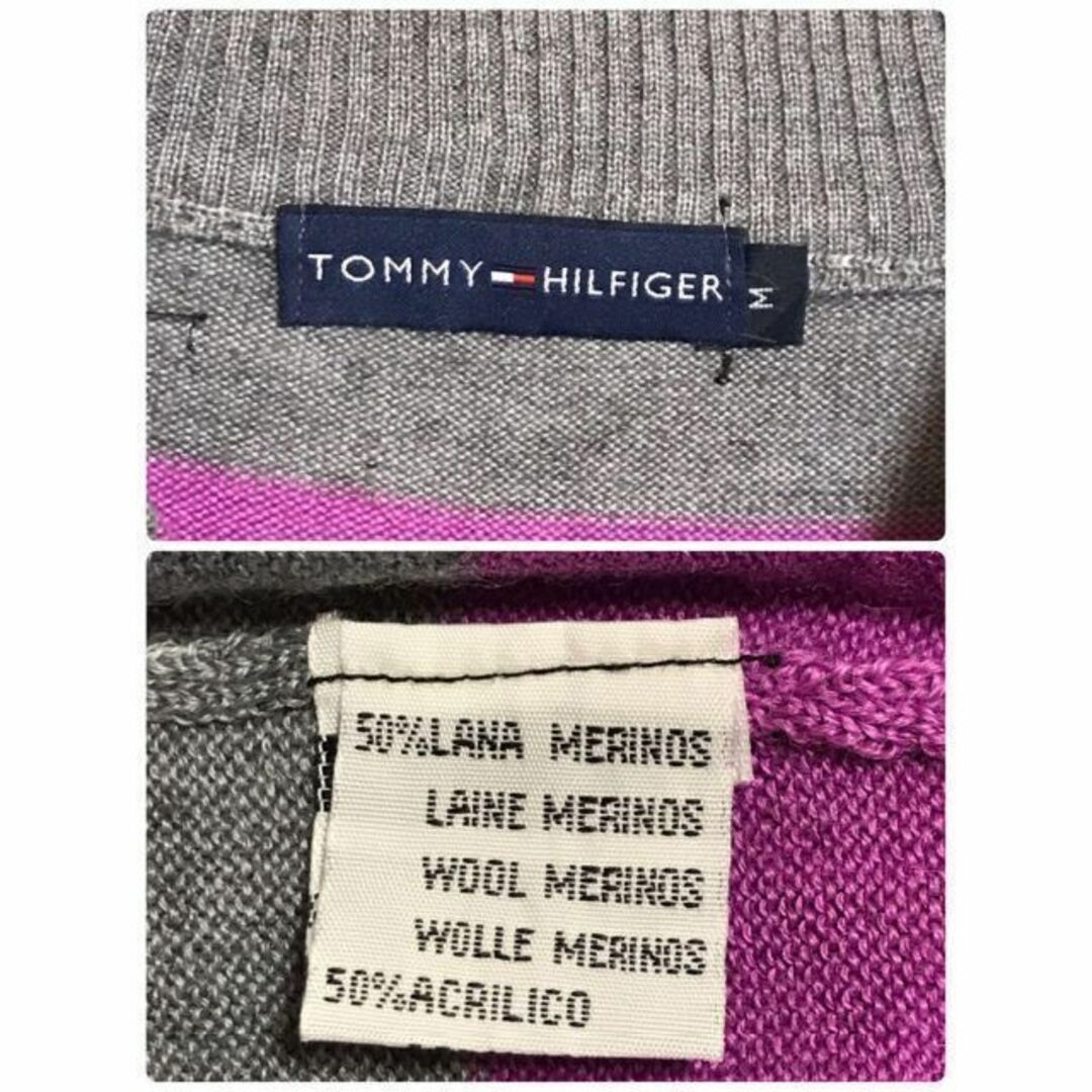 TOMMY HILFIGER(トミーヒルフィガー)の【人気】トミーヒルフィガー☆刺繍ロゴ入りハーフジップボーダーニット　F235 メンズのトップス(ニット/セーター)の商品写真