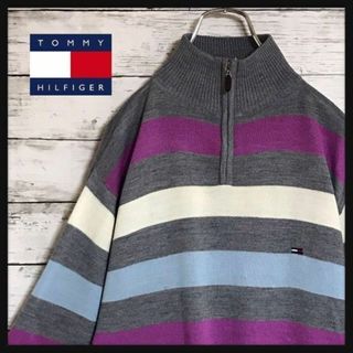 トミーヒルフィガー(TOMMY HILFIGER)の【人気】トミーヒルフィガー☆刺繍ロゴ入りハーフジップボーダーニット　F235(ニット/セーター)