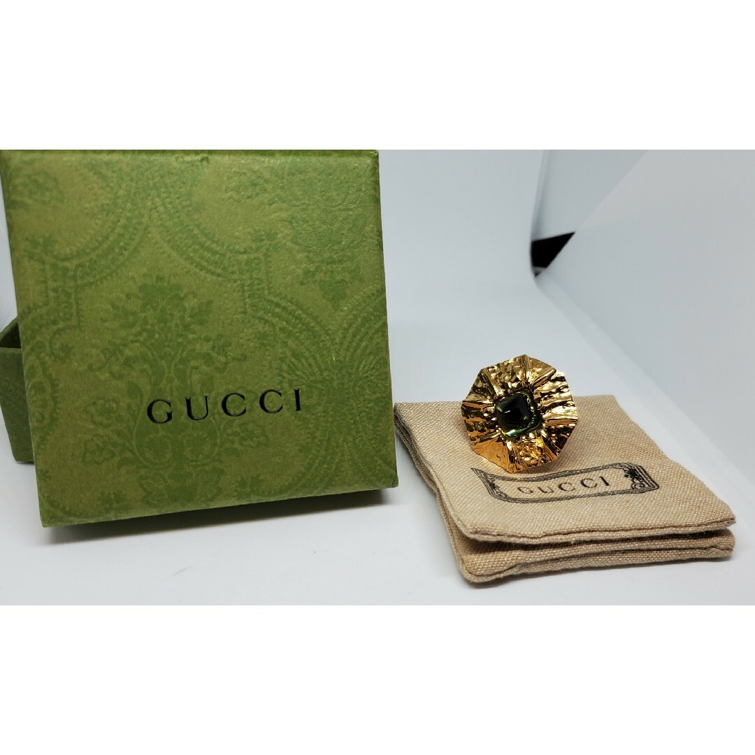 【超レア廃盤美品】GUCCI 金メッキ×カラーストーン 緑 リング