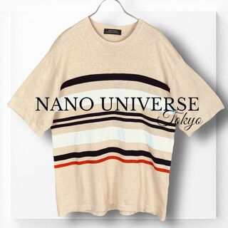 ナノユニバース(nano・universe)の【ナノユニバース】Tシャツ 半袖 美品 L ボーダー ベージュ メンズ(Tシャツ/カットソー(半袖/袖なし))