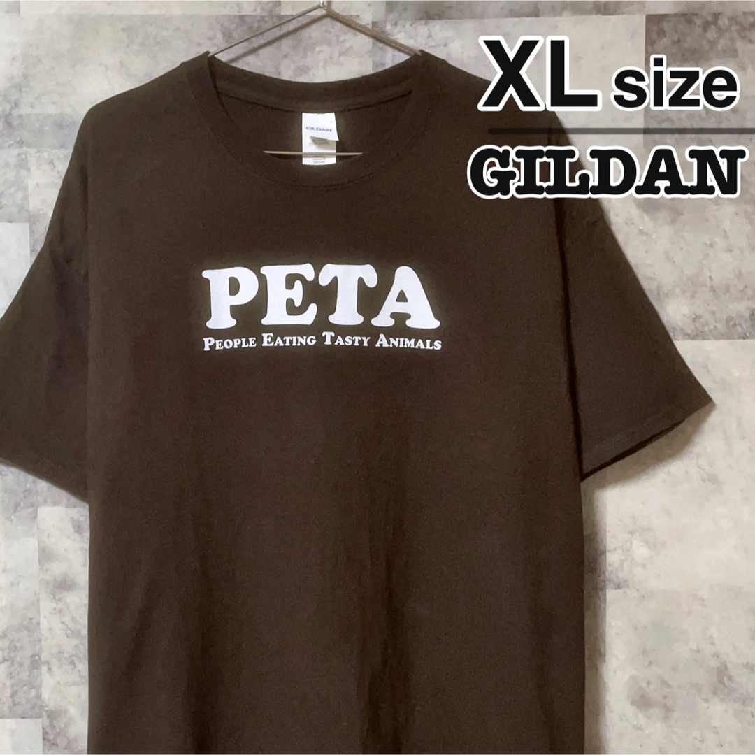 GILDAN - GILDAN Tシャツ ブラウン プリント グラフィック USA古着