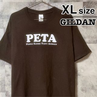 ギルタン(GILDAN)のGILDAN　Tシャツ　ブラウン　プリント　グラフィック　USA古着　PETA(Tシャツ/カットソー(半袖/袖なし))