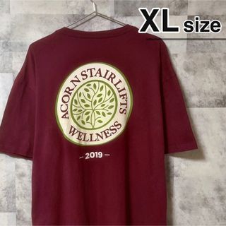 Tシャツ　XLサイズ　ワインレッド　赤　プリント　企業　ロゴ　半袖　USA古着(Tシャツ/カットソー(半袖/袖なし))