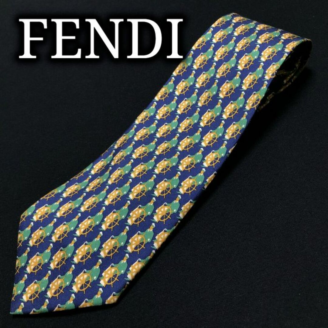 FENDI(フェンディ)のフェンディ 操舵手と舵 ネイビー＆グリーン ネクタイ A103-B10 メンズのファッション小物(ネクタイ)の商品写真