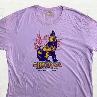 MAU  Tシャツ 古着  USA製 紫 アニマル　アリゾナ　おおかみ　砂漠　狼(Tシャツ/カットソー(半袖/袖なし))