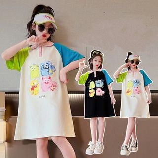 KWFB034キッズ 子供服 Tシャツワンピース ロングワンピース 女の子 春夏(ワンピース)