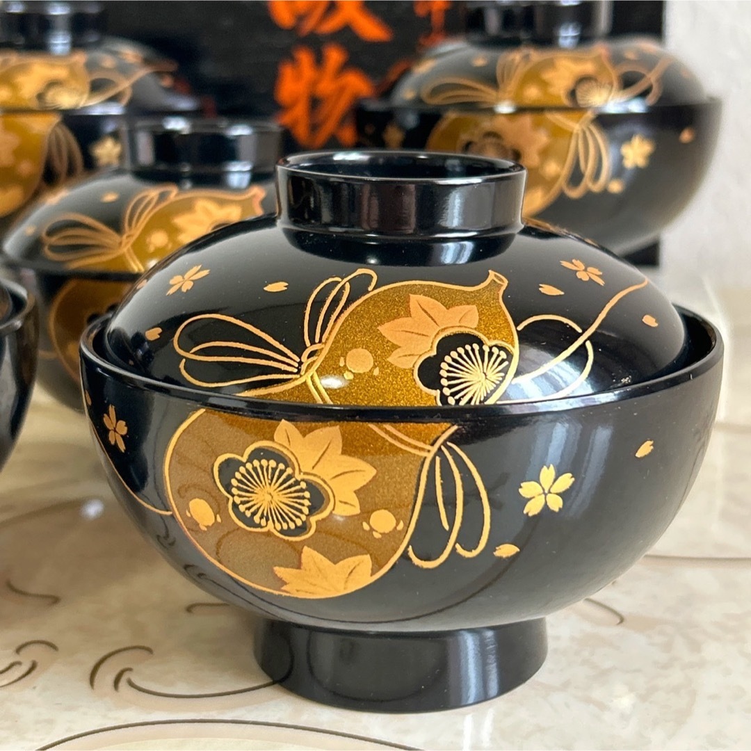 京都 高級漆器 象彦 「金蒔絵扇丸紋蓋物二組」 金蒔絵 飯椀 汁椀 共箱有り-