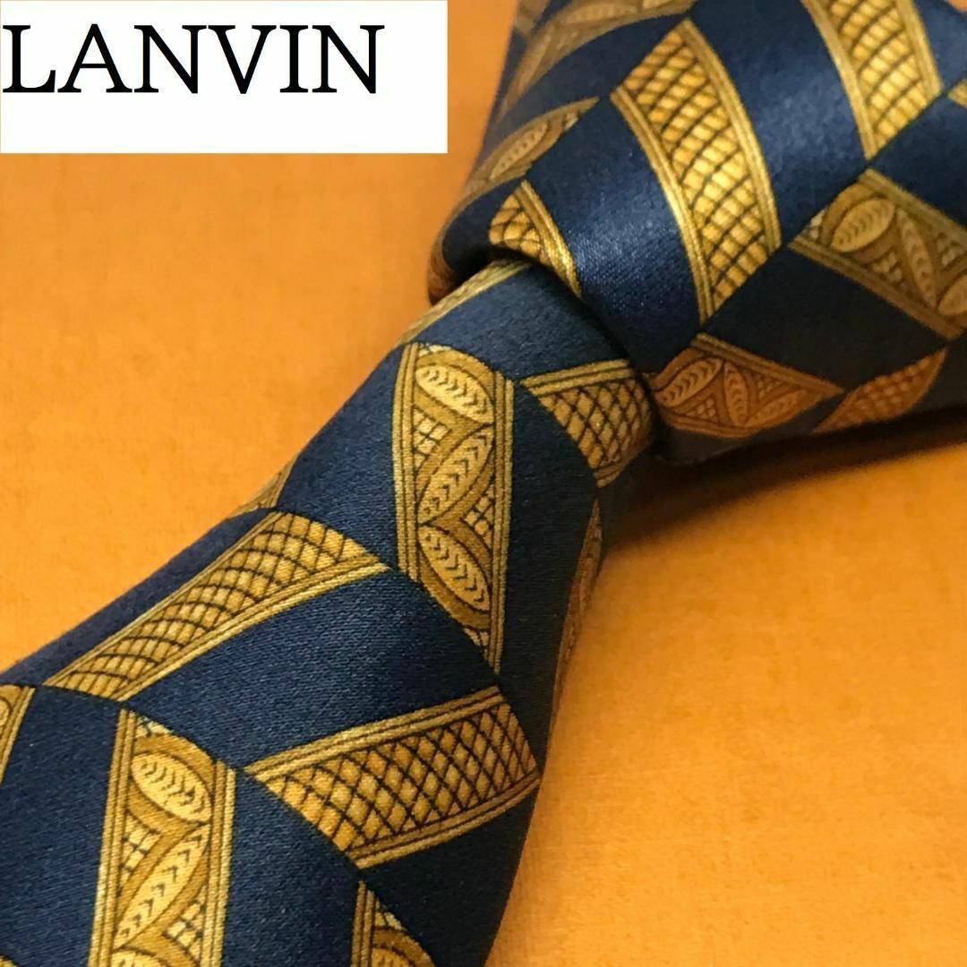 フランス製☆LANVIN☆ランバン☆シルク100%ニットネクタイ☆ネイビー