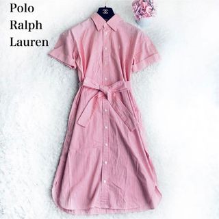 ポロラルフローレン(POLO RALPH LAUREN)のポロラルフローレン シャツワンピース ストライプ柄 リボン(ひざ丈ワンピース)