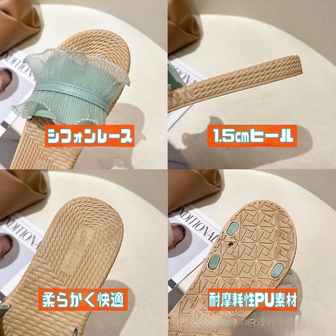 夏 フェス 海 ビーチ サンダル シフォン レース 軽量 ぺたんこ オルチャン レディースの靴/シューズ(サンダル)の商品写真