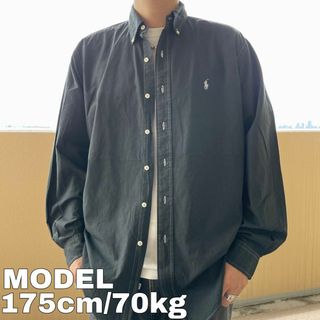 ラルフローレン(Ralph Lauren)の90s 香港製 ラルフローレン 後染め BDシャツ 黒ブラック グレーポニー(シャツ)