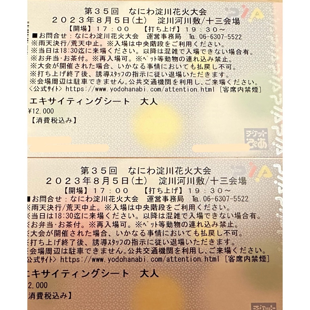 第35回 なにわ淀川花火大会 エキサイティングチケット大人2枚-