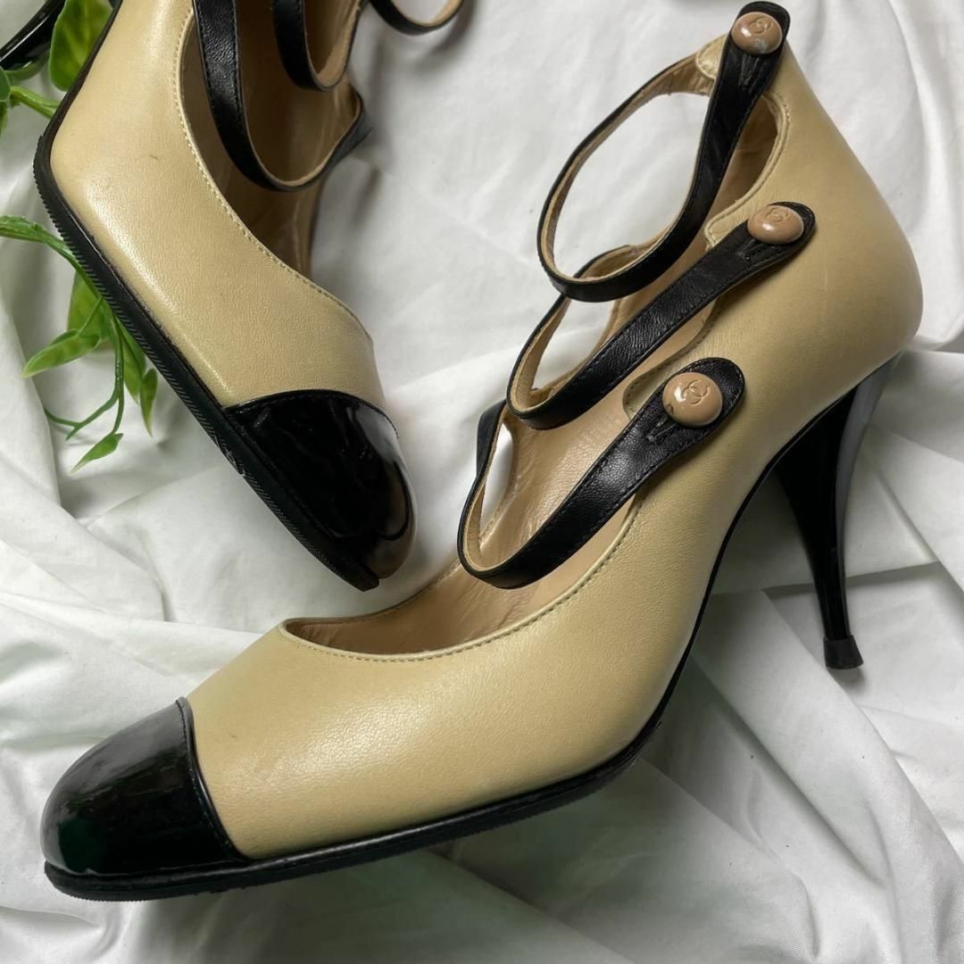 CHANEL - CHANEL パンプス ココマーク ストラップ ハイヒール 22.5cmの