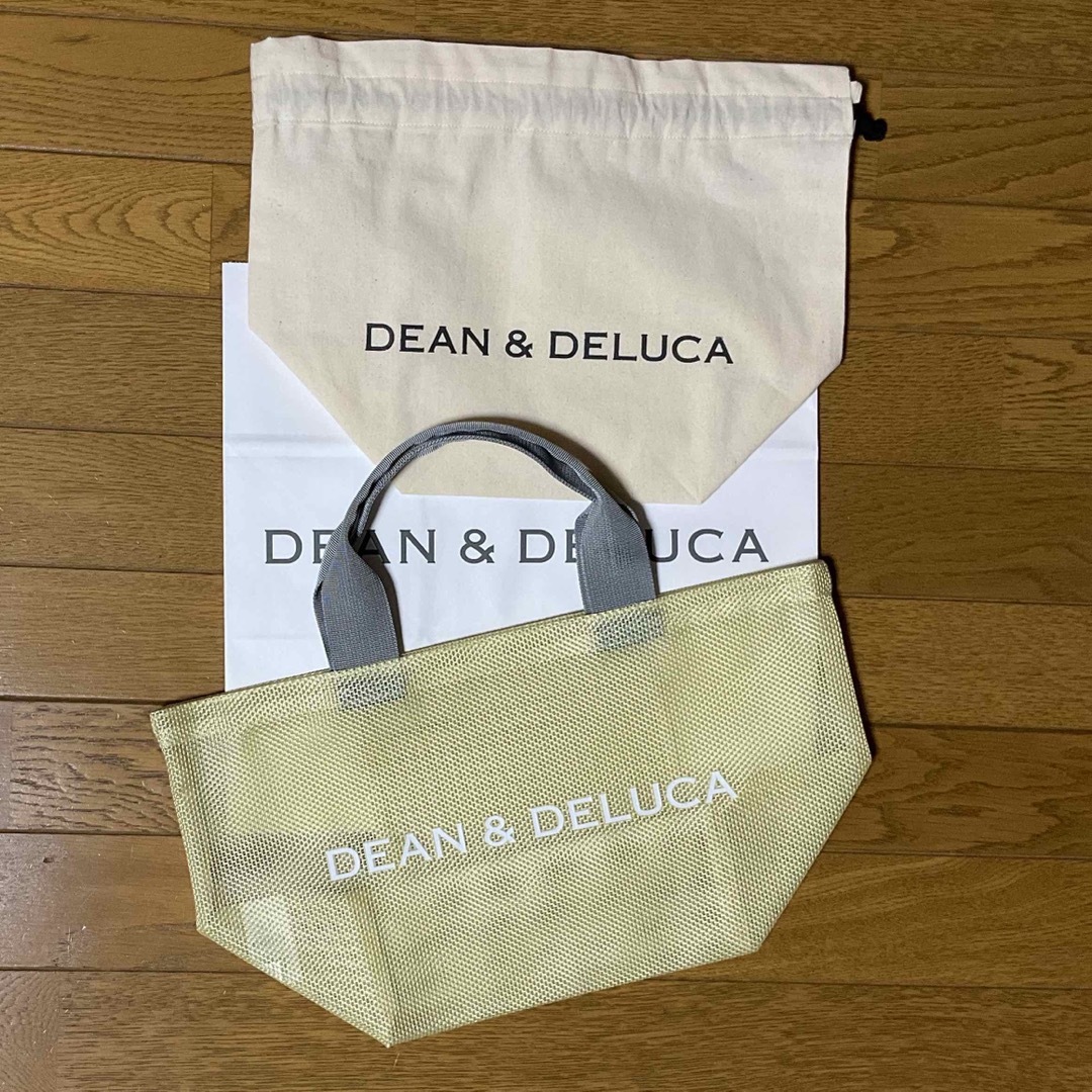 DEAN&DELUCAメッシュトートバッグSシトラスイエローとロゴ入り巾着